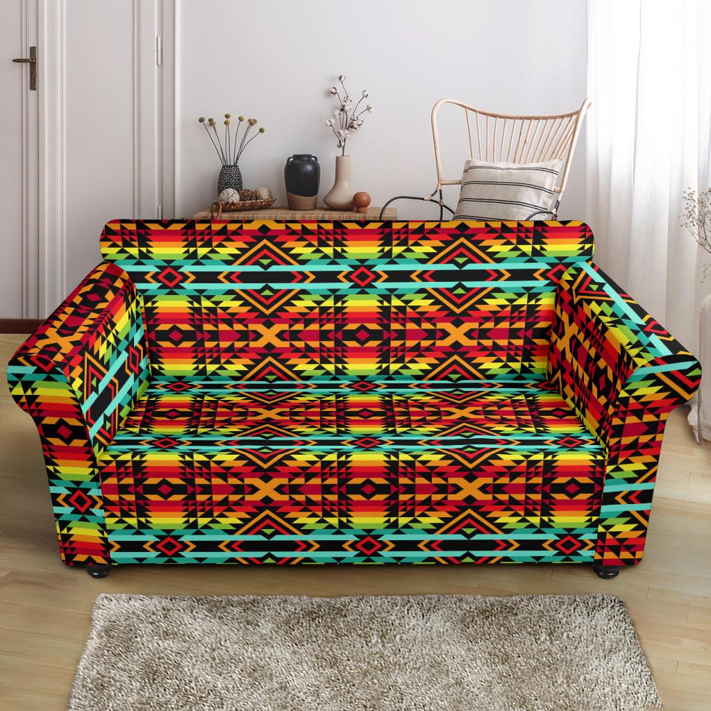 Kente Red Design African Print Loveseat Slipcover-JTAMIGO.COM