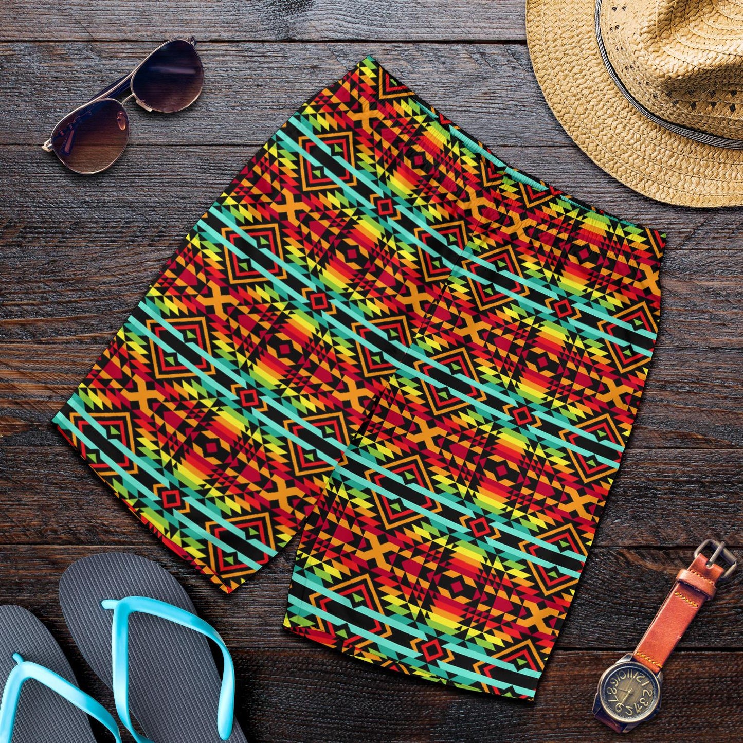 Kente Red Design African Print Mens Shorts-JTAMIGO.COM