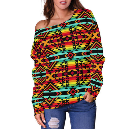 Kente Red Design African Print Off Shoulder Sweatshirt