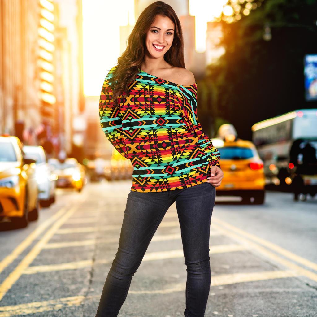 Kente Red Design African Print Off Shoulder Sweatshirt