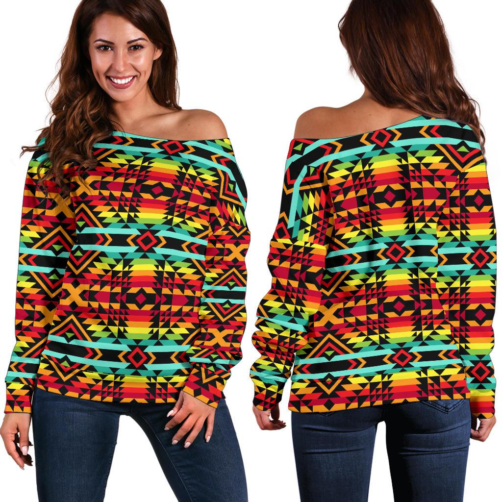 Kente Red Design African Print Off Shoulder Sweatshirt