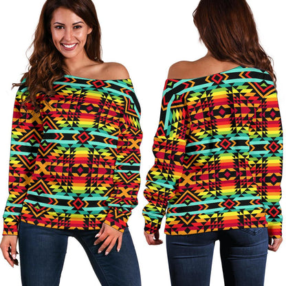 Kente Red Design African Print Off Shoulder Sweatshirt