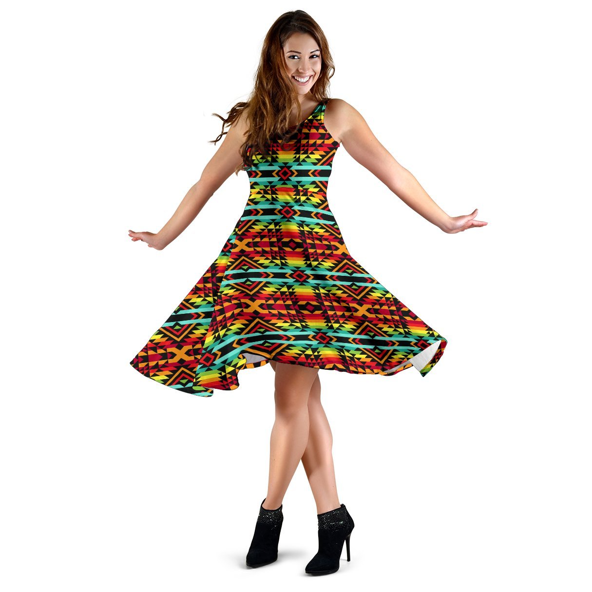 Kente Red Design African Print Sleeveless Dress