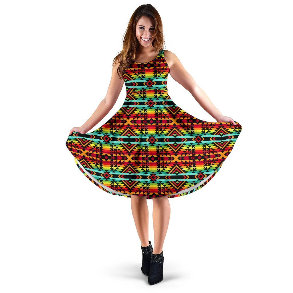 Kente Red Design African Print Sleeveless Dress