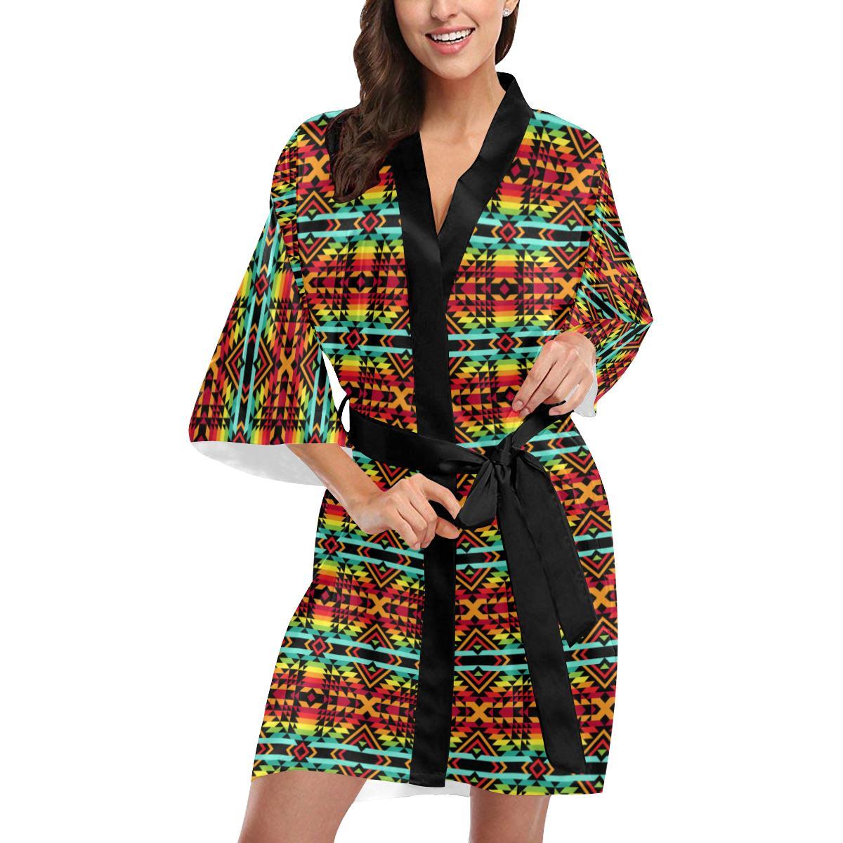 Kente Red Design African Print Women Short Kimono Robe