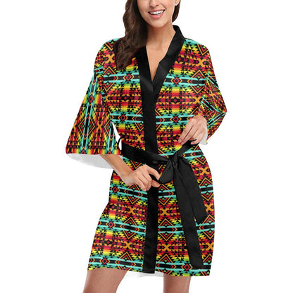 Kente Red Design African Print Women Short Kimono Robe