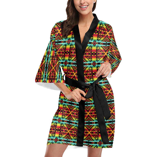 Kente Red Design African Print Women Short Kimono Robe