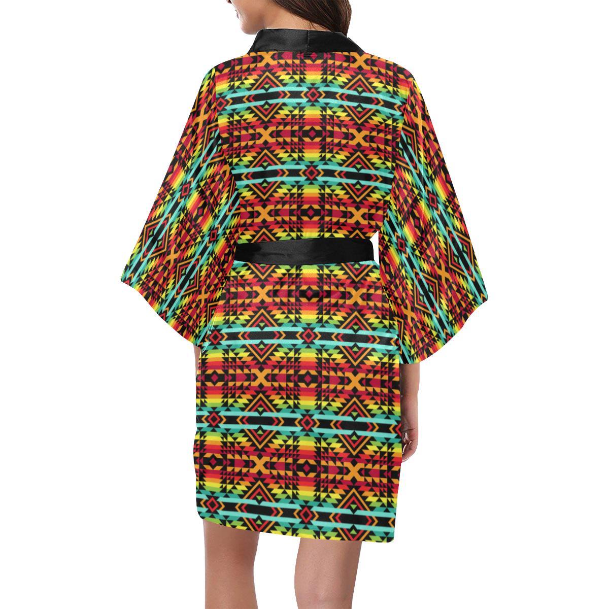Kente Red Design African Print Women Short Kimono Robe