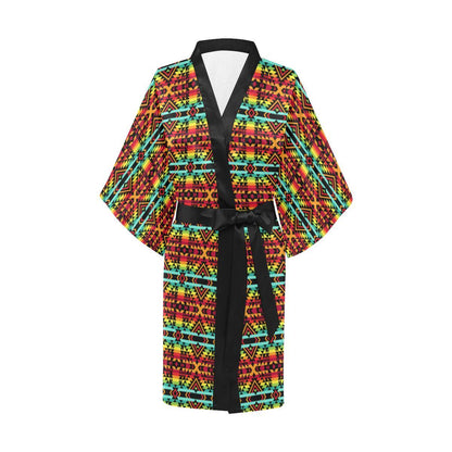 Kente Red Design African Print Women Short Kimono Robe