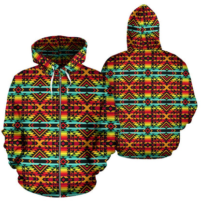 Kente Red Design African Print Zip Up Hoodie