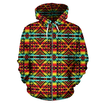 Kente Red Design African Print Zip Up Hoodie