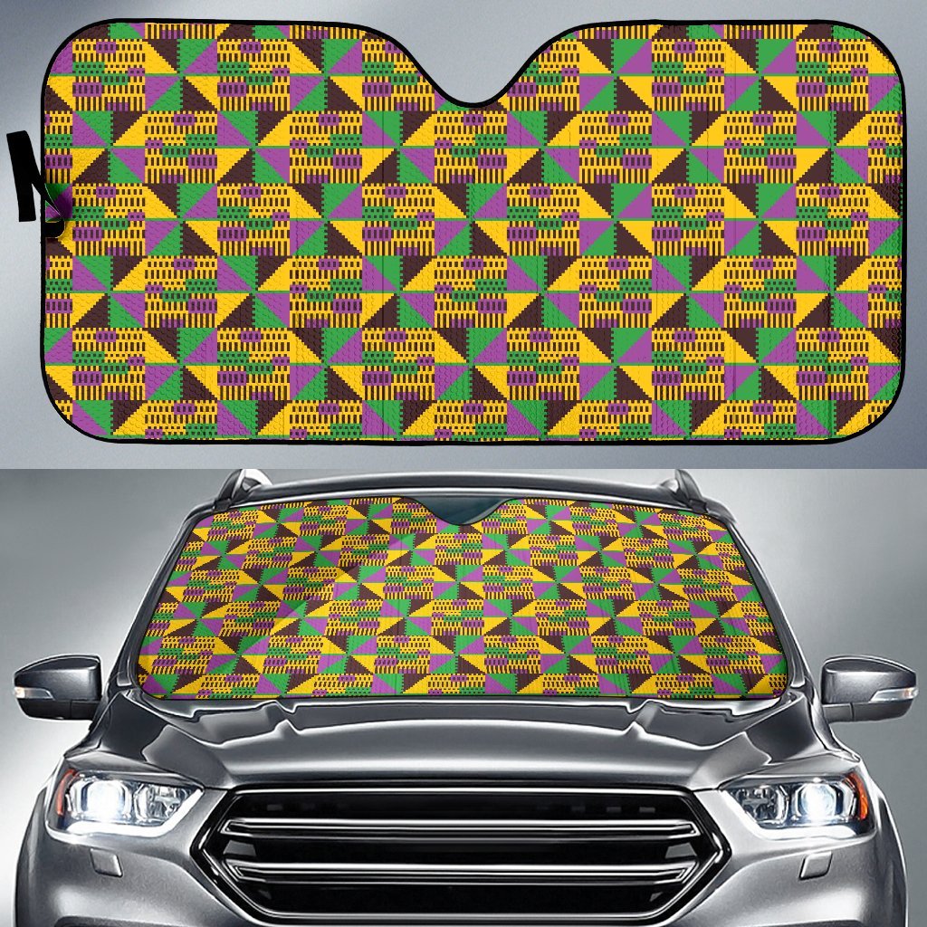 Kente Triangle Design African Print Car Sun Shade For Windshield