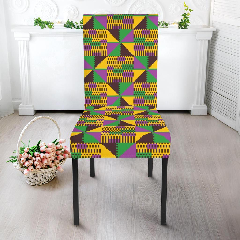 Kente Triangle Design African Print Dining Chair Slipcover-JTAMIGO.COM