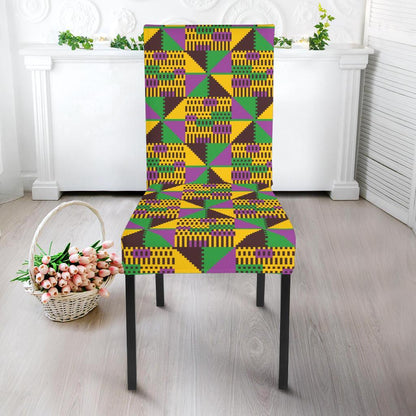 Kente Triangle Design African Print Dining Chair Slipcover-JTAMIGO.COM