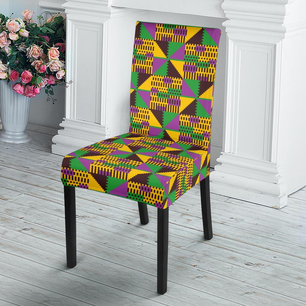 Kente Triangle Design African Print Dining Chair Slipcover-JTAMIGO.COM