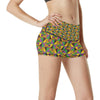 Kente Triangle Design African Print High Waisted Spandex Shorts-JTAMIGO.COM