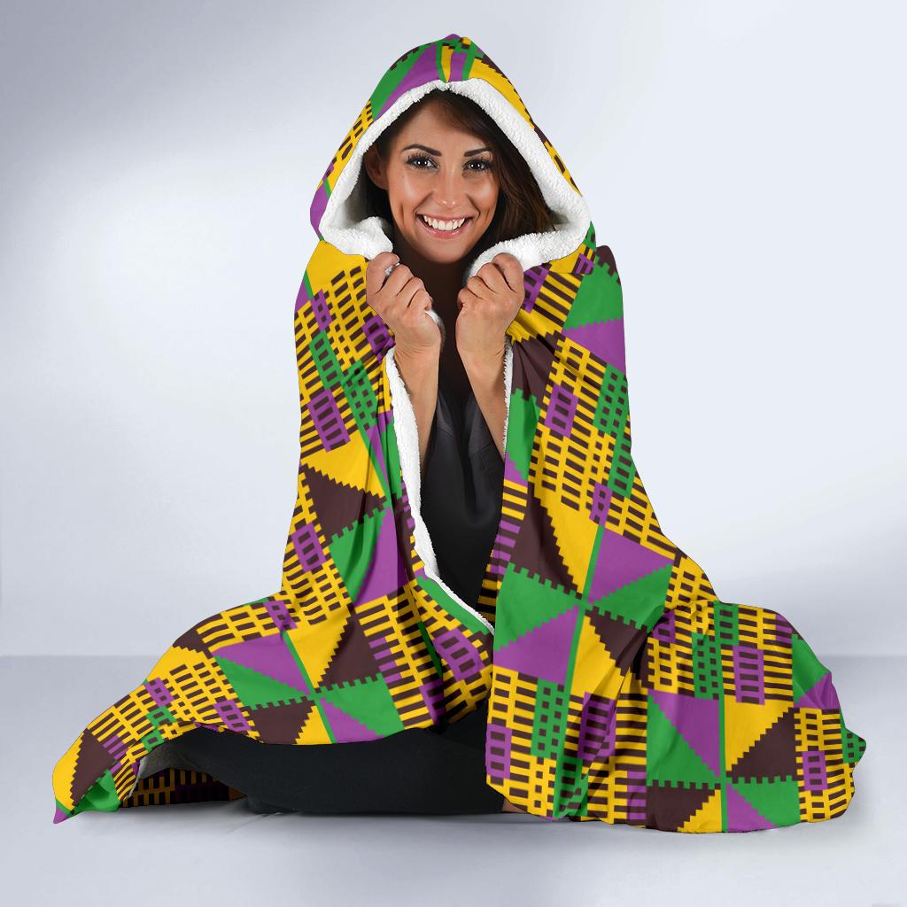 Kente Triangle Design African Print Hooded Blanket-JTAMIGO.COM
