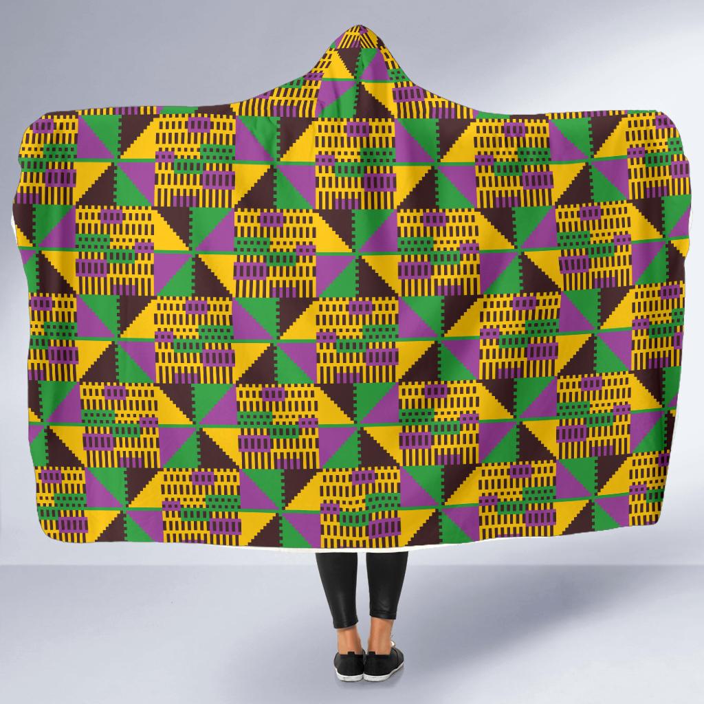 Kente Triangle Design African Print Hooded Blanket-JTAMIGO.COM