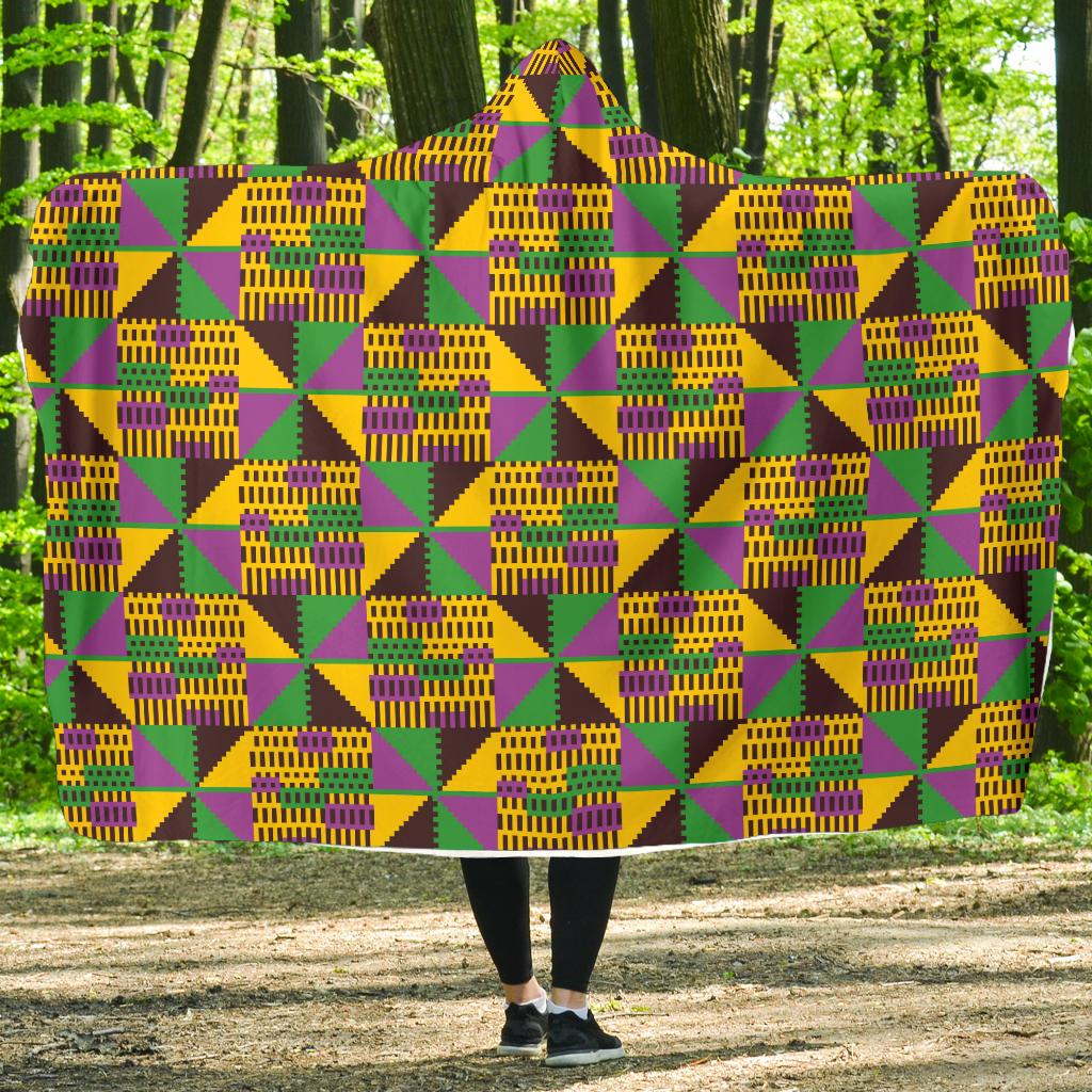 Kente Triangle Design African Print Hooded Blanket-JTAMIGO.COM