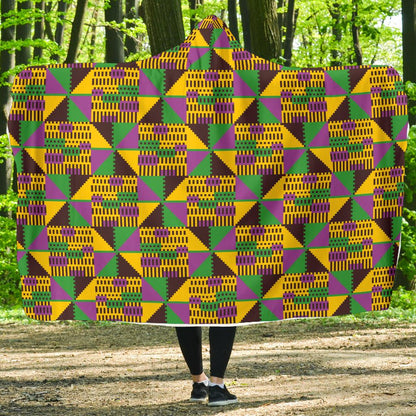 Kente Triangle Design African Print Hooded Blanket-JTAMIGO.COM