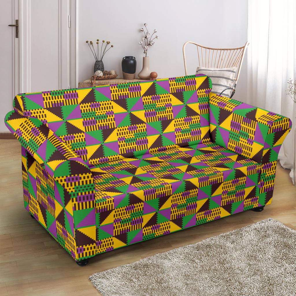 Kente Triangle Design African Print Loveseat Slipcover-JTAMIGO.COM