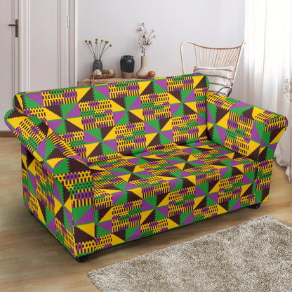 Kente Triangle Design African Print Loveseat Slipcover-JTAMIGO.COM