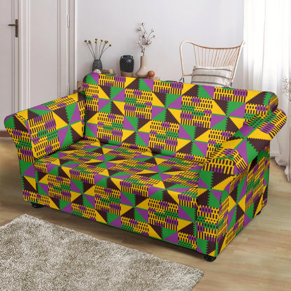 Kente Triangle Design African Print Loveseat Slipcover-JTAMIGO.COM
