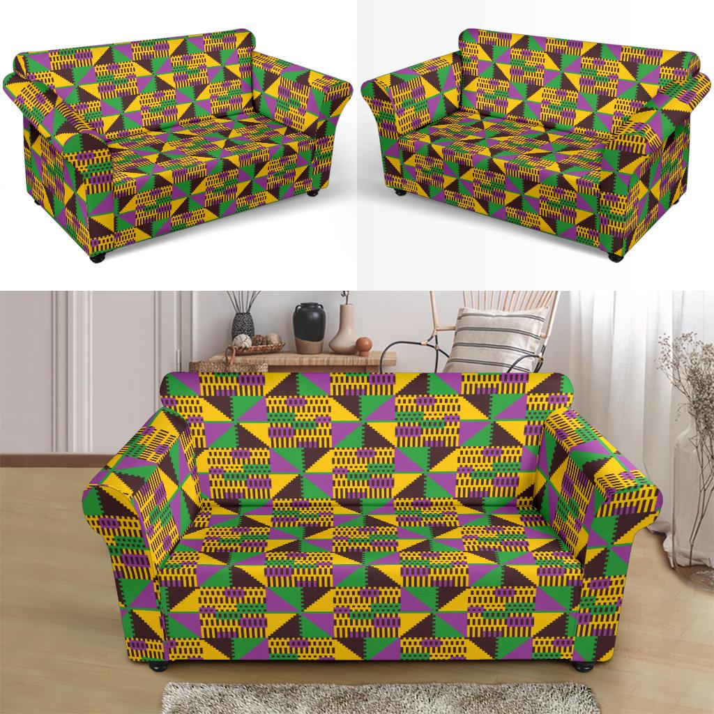Kente Triangle Design African Print Loveseat Slipcover-JTAMIGO.COM