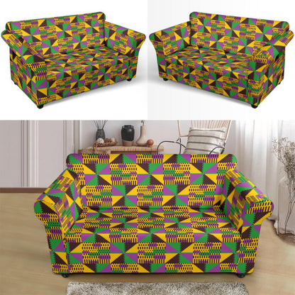 Kente Triangle Design African Print Loveseat Slipcover-JTAMIGO.COM