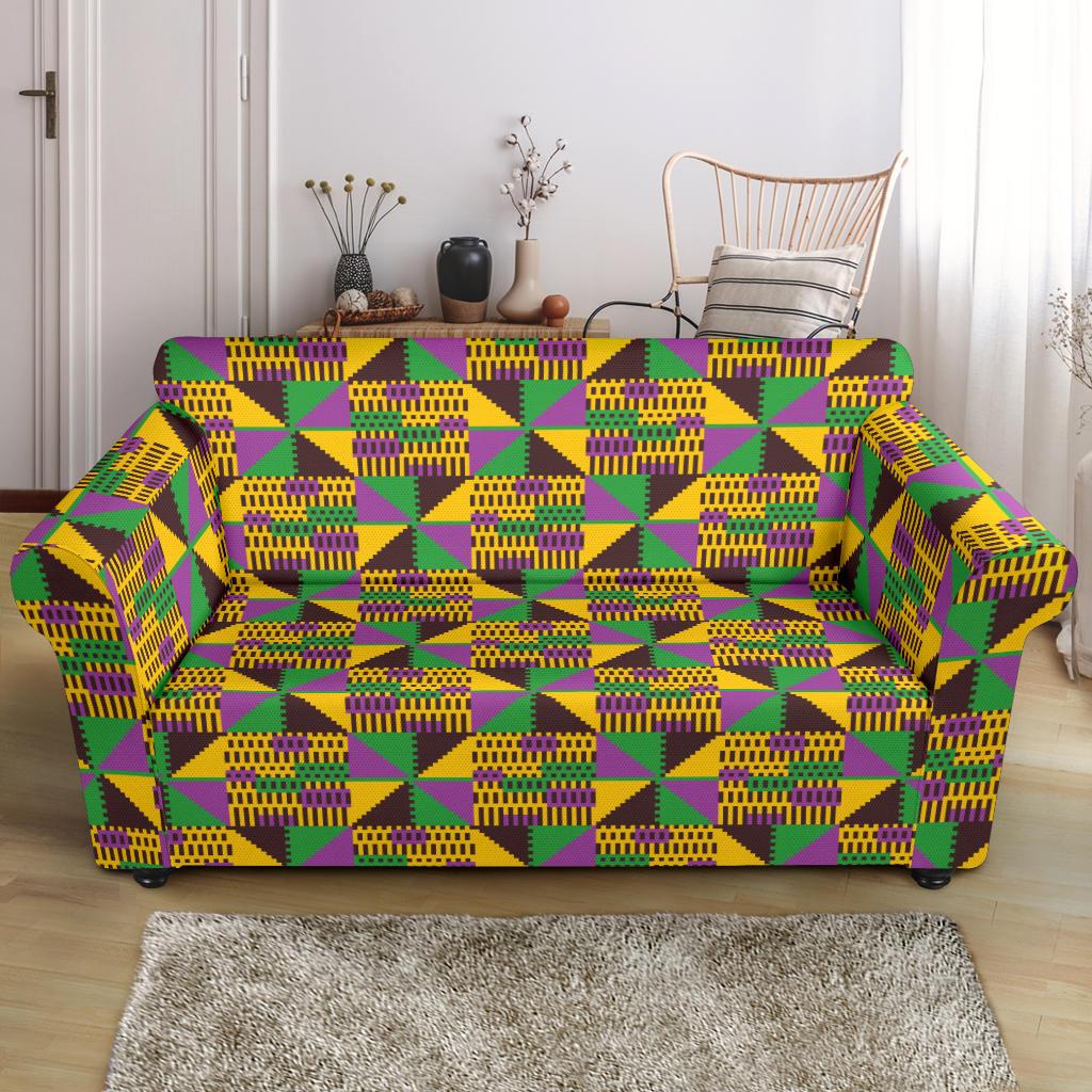 Kente Triangle Design African Print Loveseat Slipcover-JTAMIGO.COM