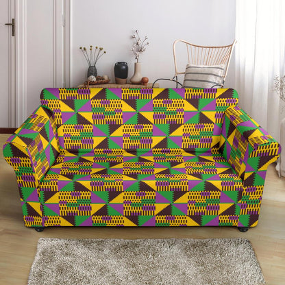 Kente Triangle Design African Print Loveseat Slipcover-JTAMIGO.COM