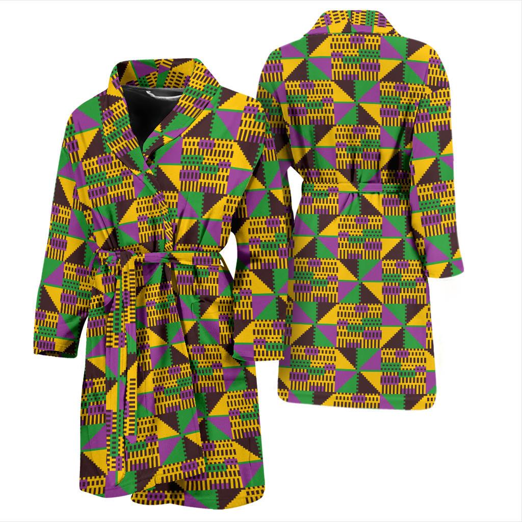 Kente Triangle Design African Print Men Bath Robe-JTAMIGO.COM