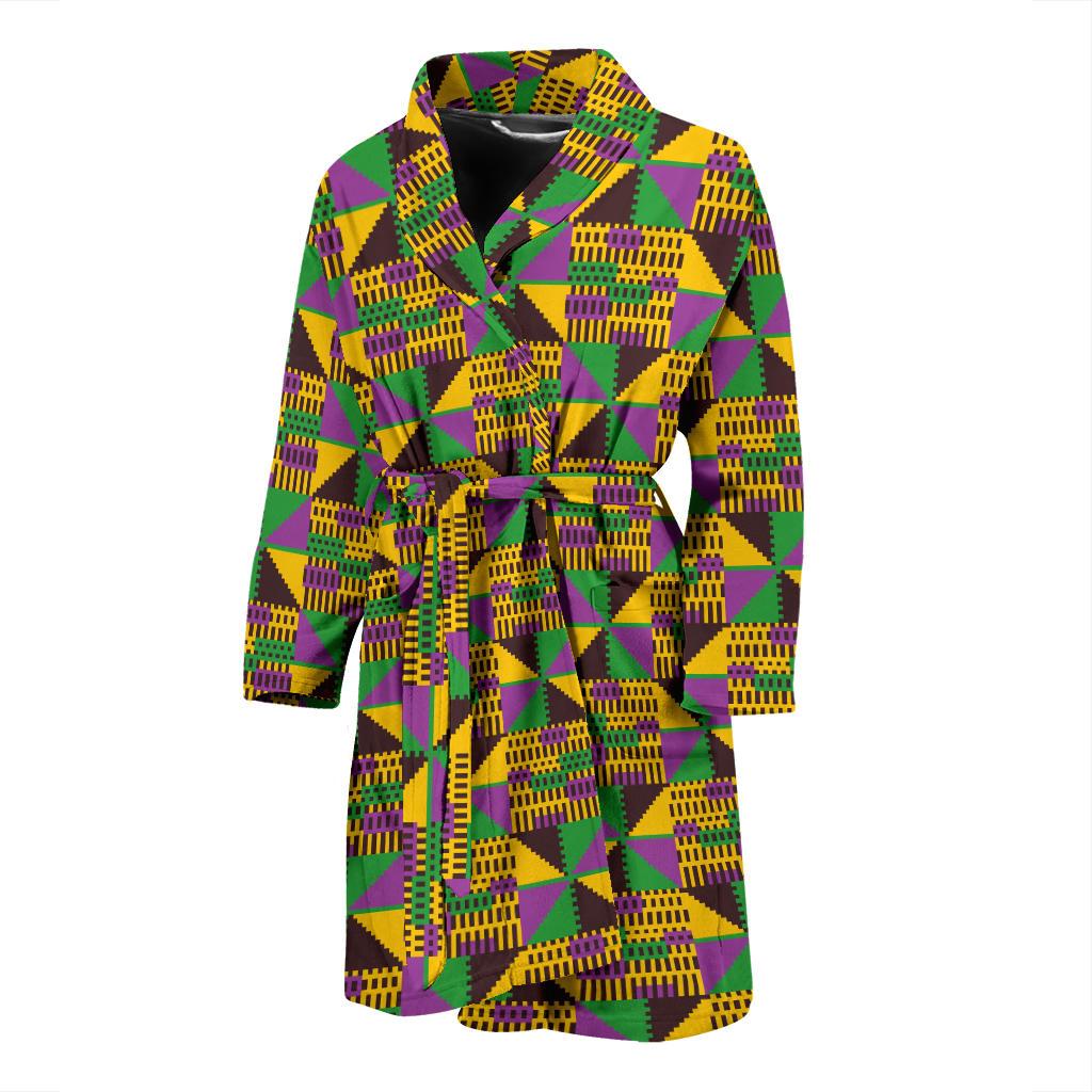 Kente Triangle Design African Print Men Bath Robe-JTAMIGO.COM