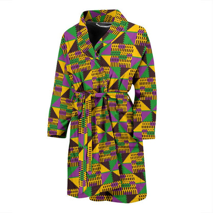 Kente Triangle Design African Print Men Bath Robe-JTAMIGO.COM