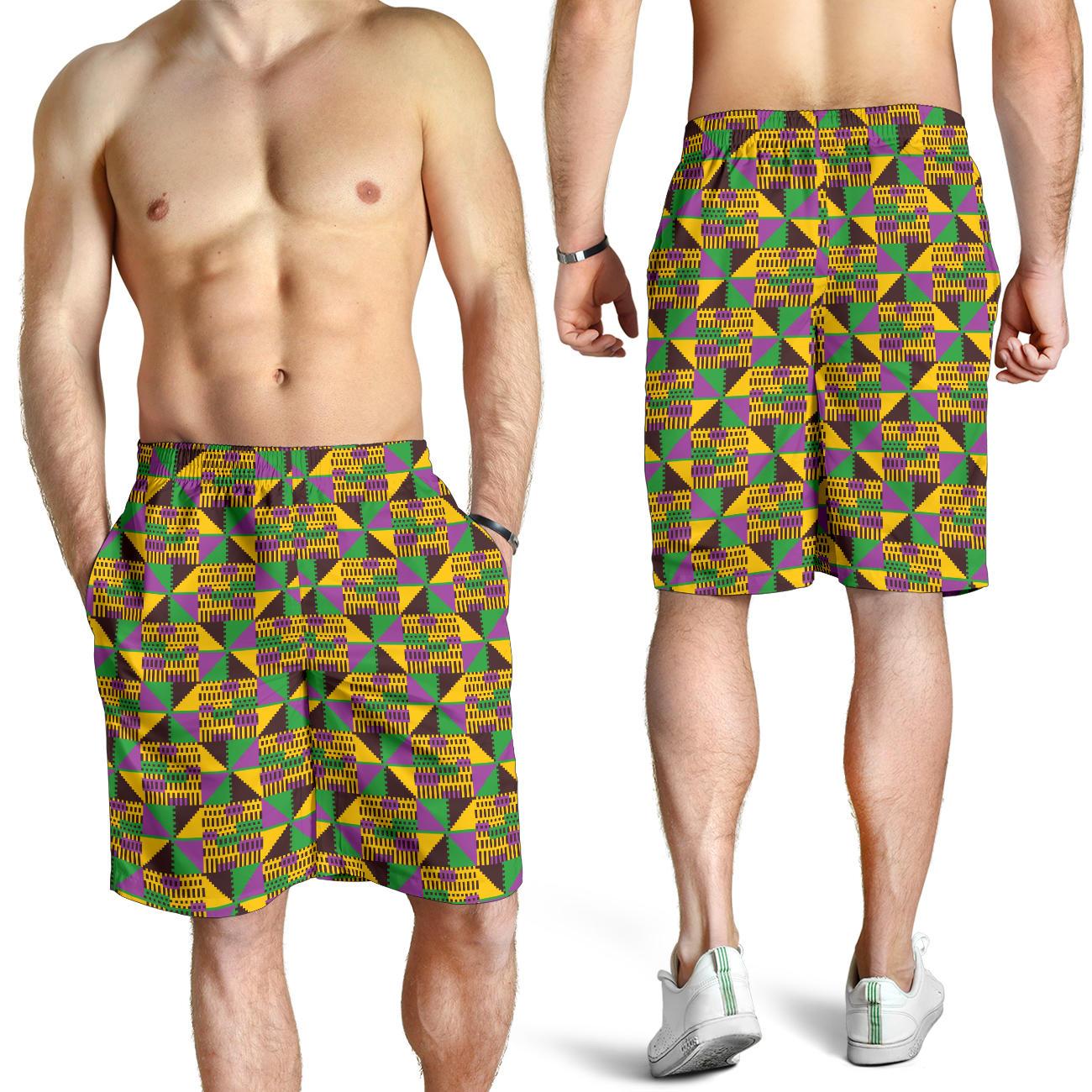 Kente Triangle Design African Print Mens Shorts-JTAMIGO.COM