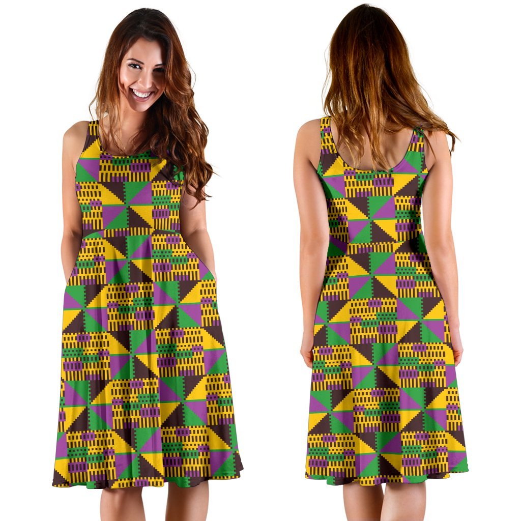 Kente Triangle Design African Print Sleeveless Dress