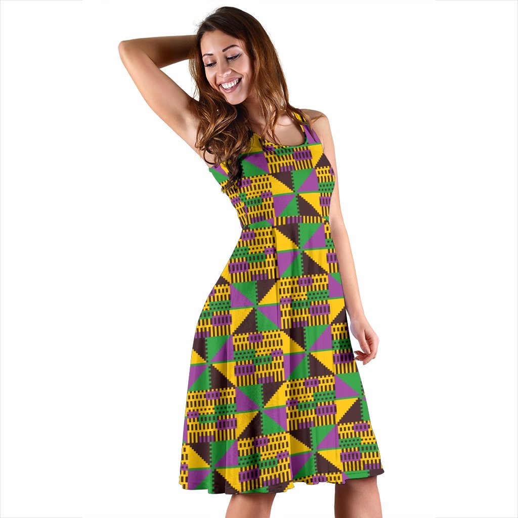 Kente Triangle Design African Print Sleeveless Dress