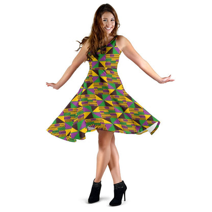 Kente Triangle Design African Print Sleeveless Dress