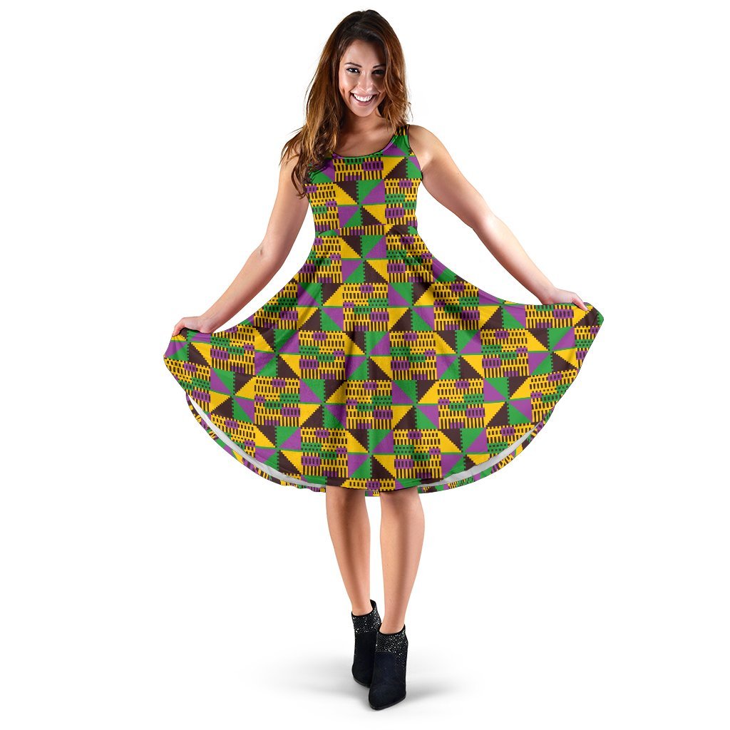 Kente Triangle Design African Print Sleeveless Dress