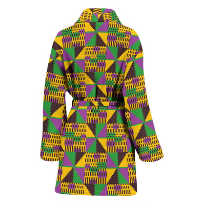 Kente Triangle Design African Print Women Bath Robe-JTAMIGO.COM