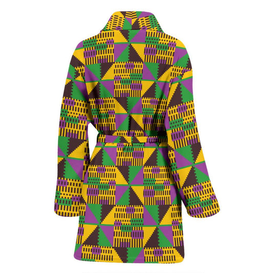 Kente Triangle Design African Print Women Bath Robe-JTAMIGO.COM