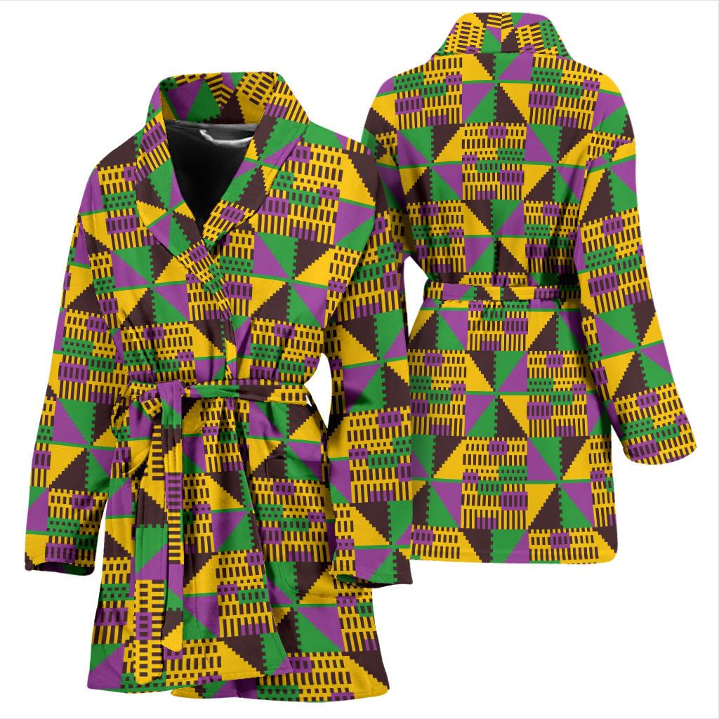 Kente Triangle Design African Print Women Bath Robe-JTAMIGO.COM