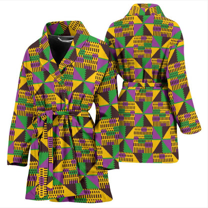 Kente Triangle Design African Print Women Bath Robe-JTAMIGO.COM