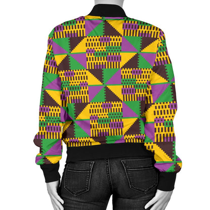 Kente Triangle Design African Print Women Casual Bomber Jacket
