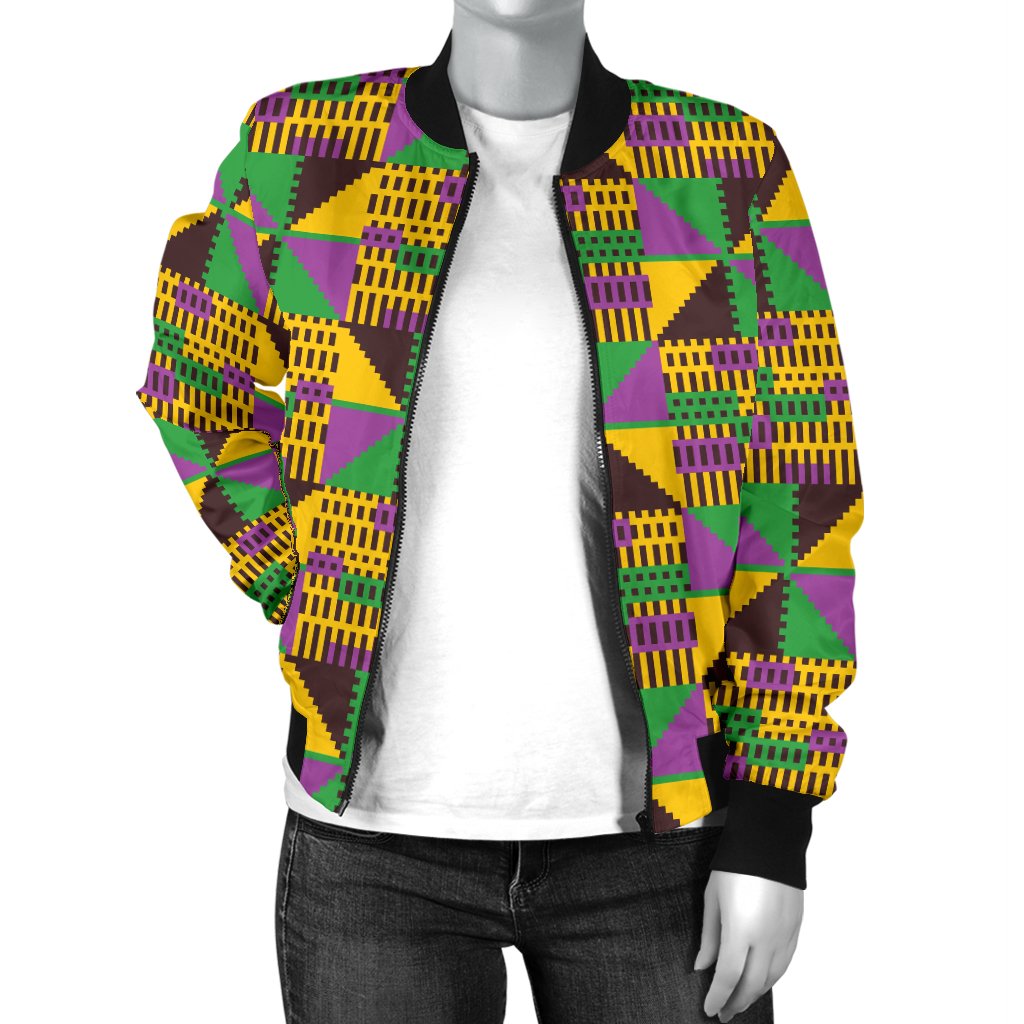 Kente Triangle Design African Print Women Casual Bomber Jacket
