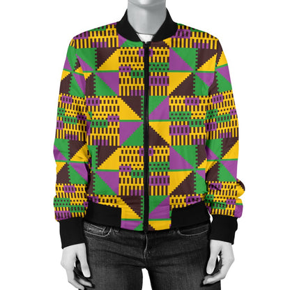 Kente Triangle Design African Print Women Casual Bomber Jacket
