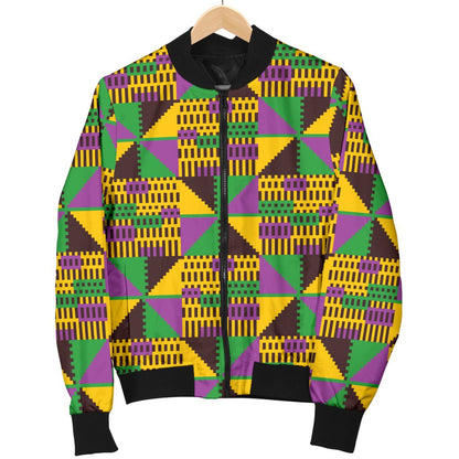 Kente Triangle Design African Print Women Casual Bomber Jacket