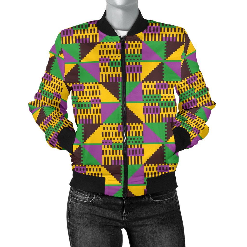 Kente Triangle Design African Print Women Casual Bomber Jacket