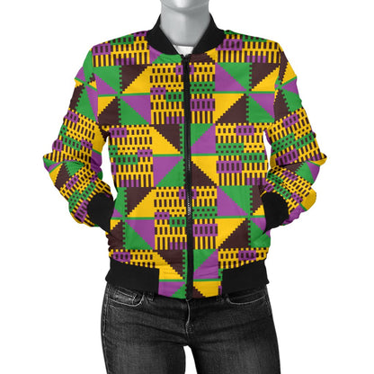 Kente Triangle Design African Print Women Casual Bomber Jacket