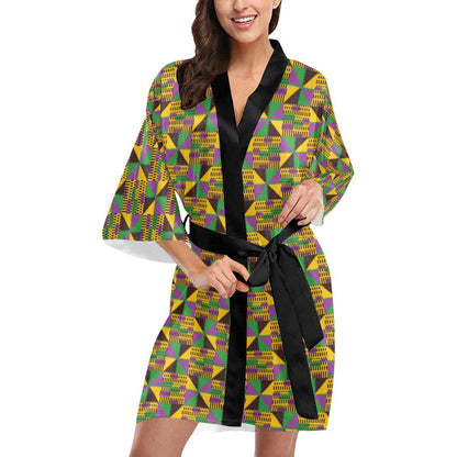 Kente Triangle Design African Print Women Short Kimono Robe